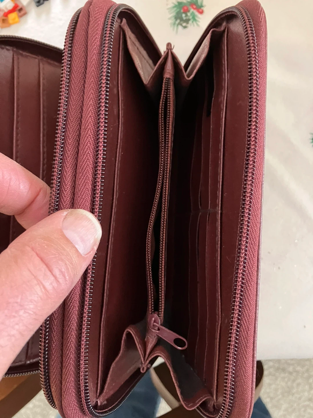 Maroon Leather Organizer Clutch Wallet with Wrist Strap - photo 3