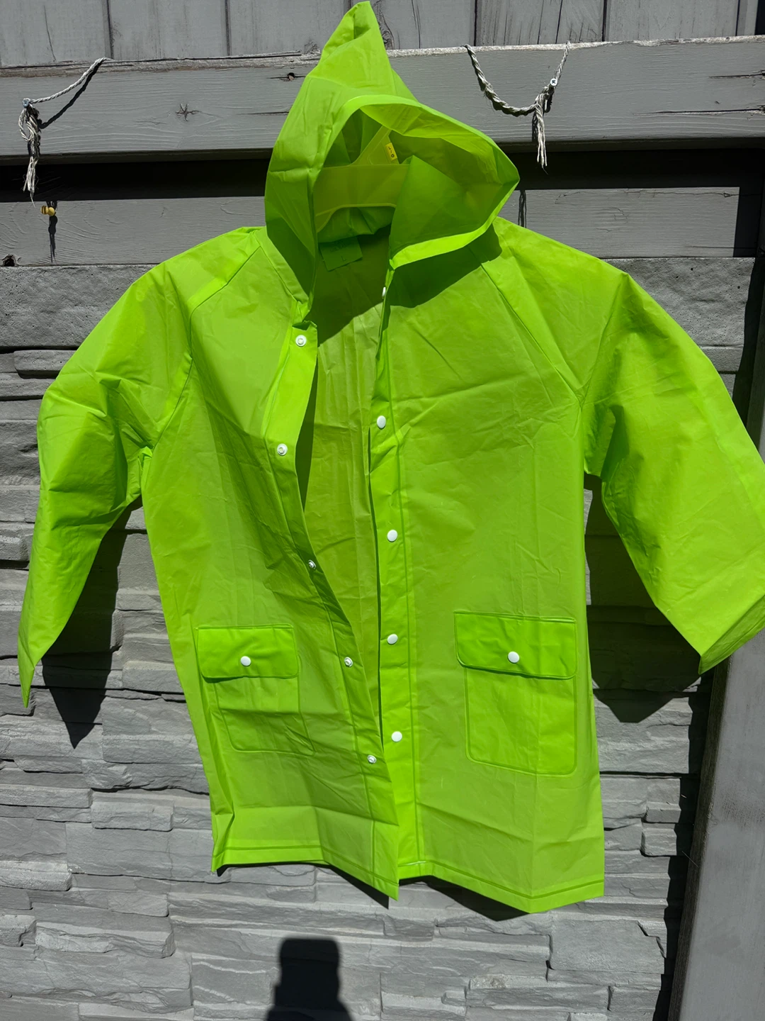 Kids Bright Neon Green Hooded Raincoat - Size Large - photo 5