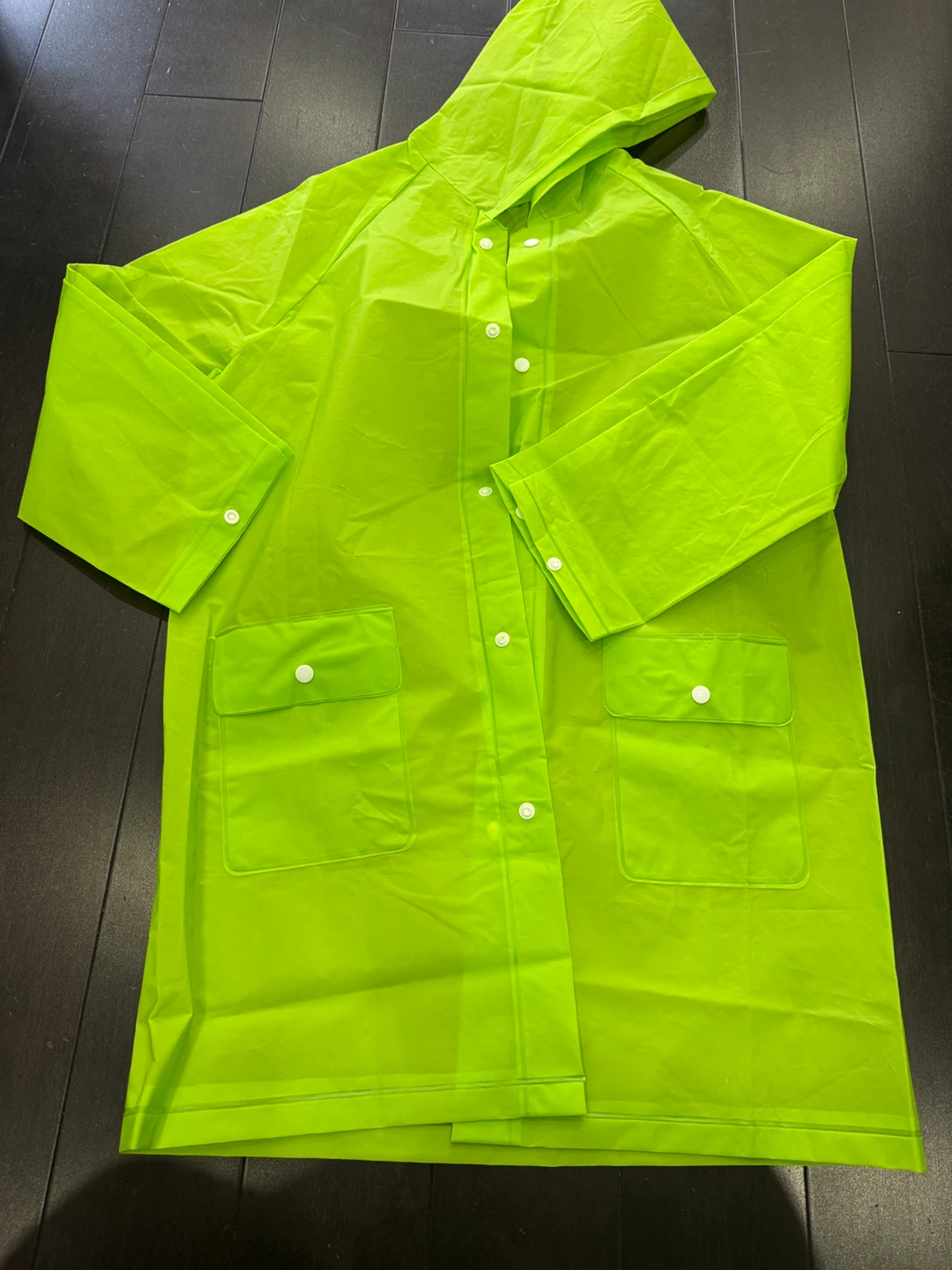 Kids Bright Neon Green Hooded Raincoat - Size Large