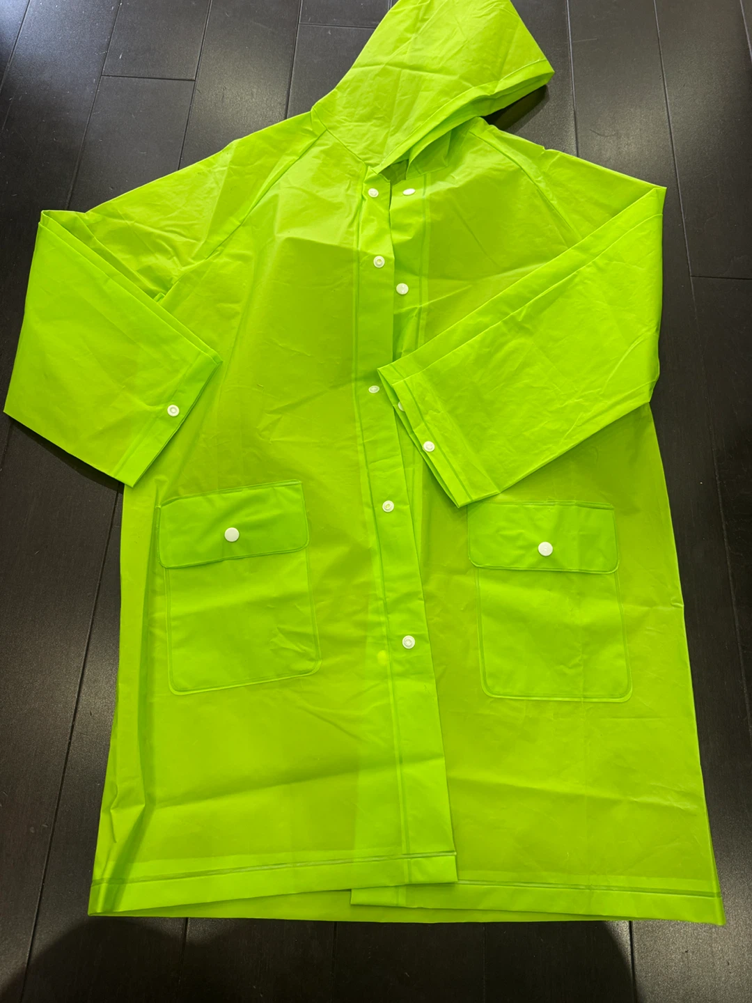 Kids Bright Neon Green Hooded Raincoat - Size Large - photo 2