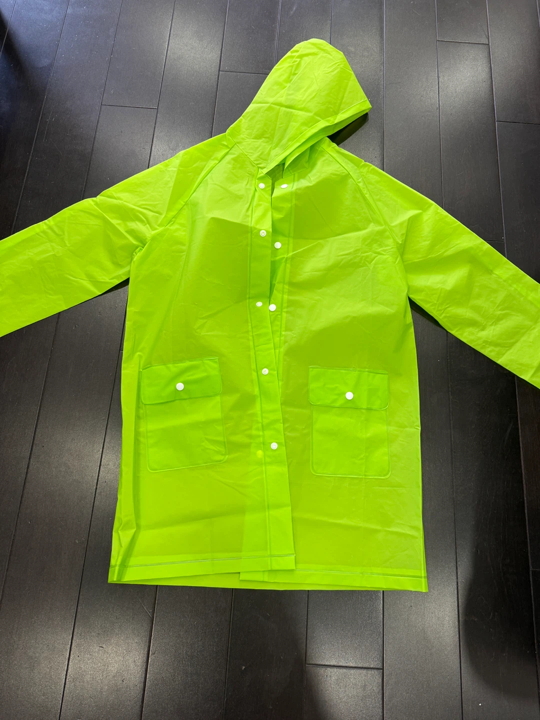 Kids Bright Neon Green Hooded Raincoat - Size Large - photo 3