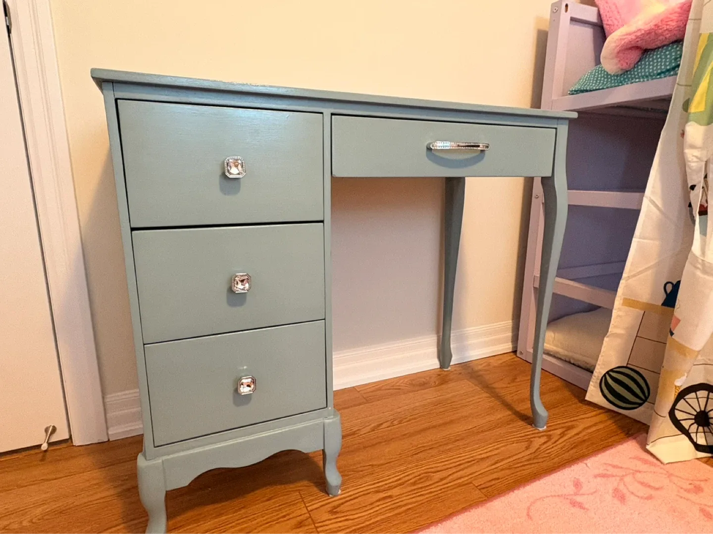 Light Blue Vanity Desk with 4 Drawers