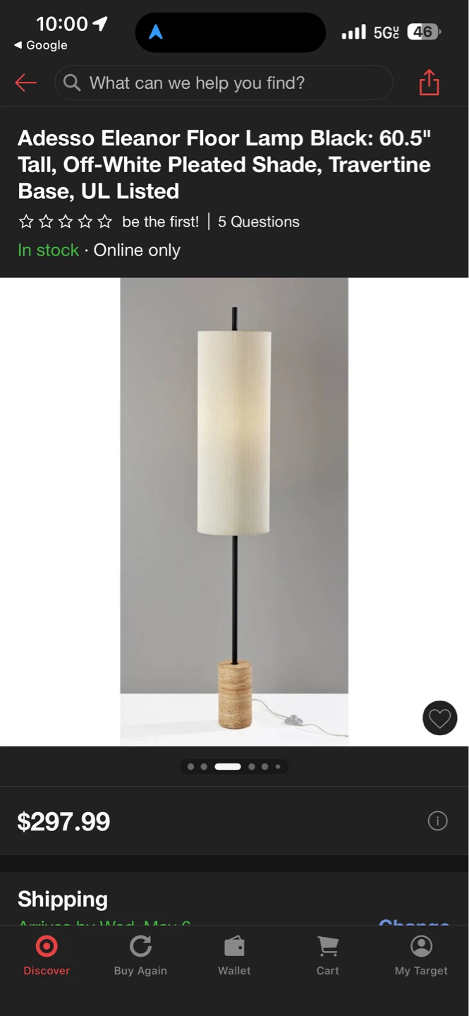 Adeso Eleanor Floor Lamp - Black w/ Off-White Pleated Shade - photo 2