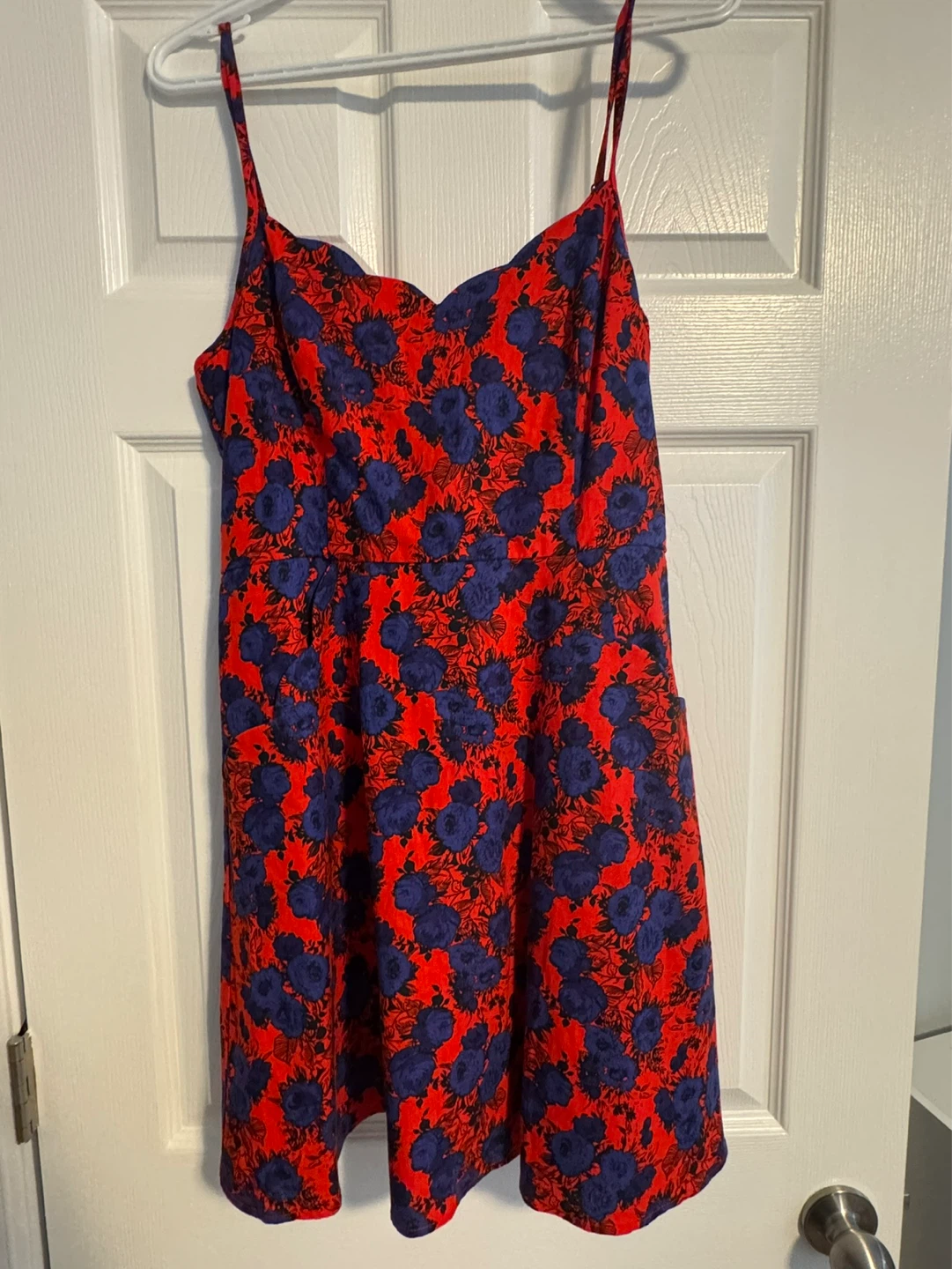 Market & Spruce Red Floral Dress with Blue Flowers - Size Medium