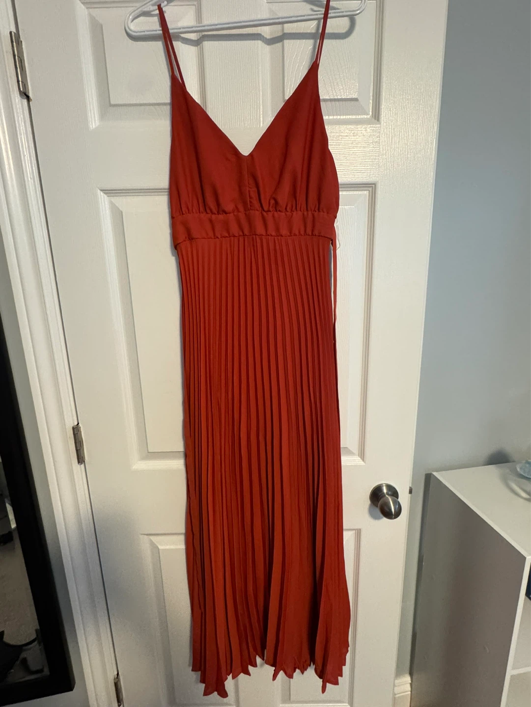 Charmed Hearts Orange Pleated Midi Dress Size L