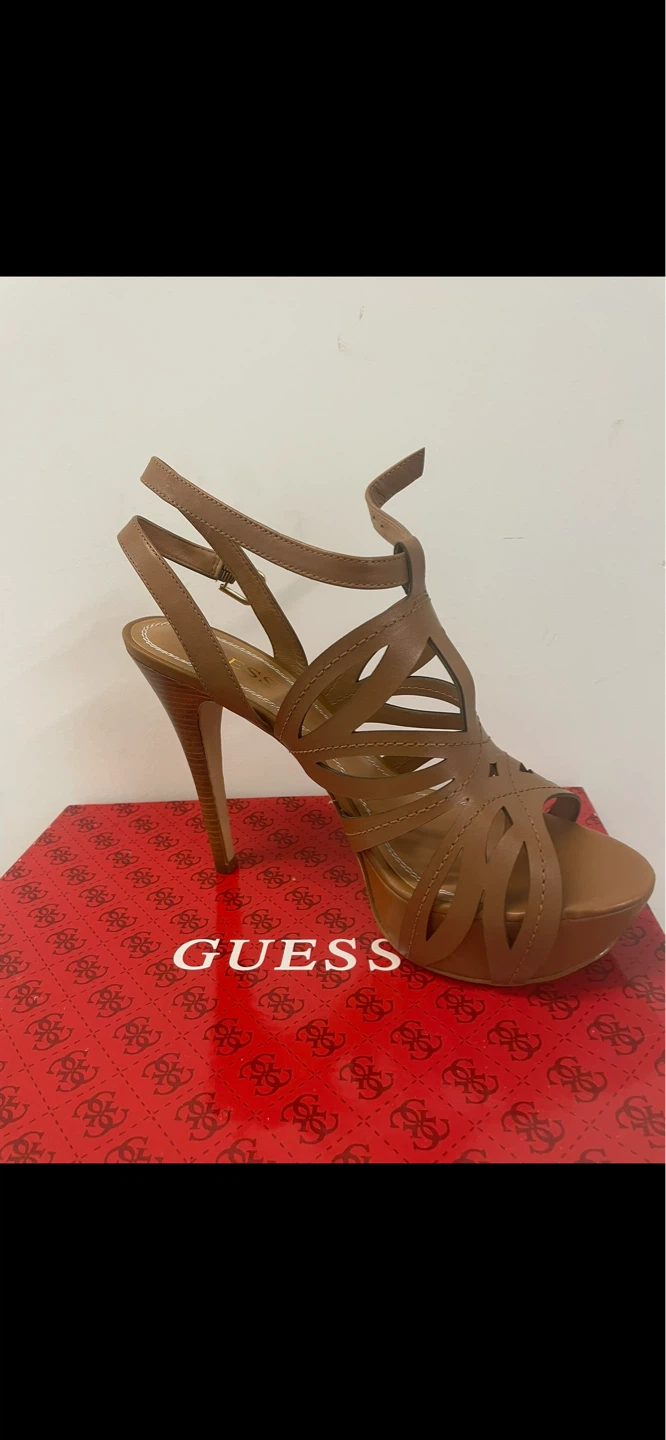 Guess Women's Brown Leather Heeled Sandals Size 10