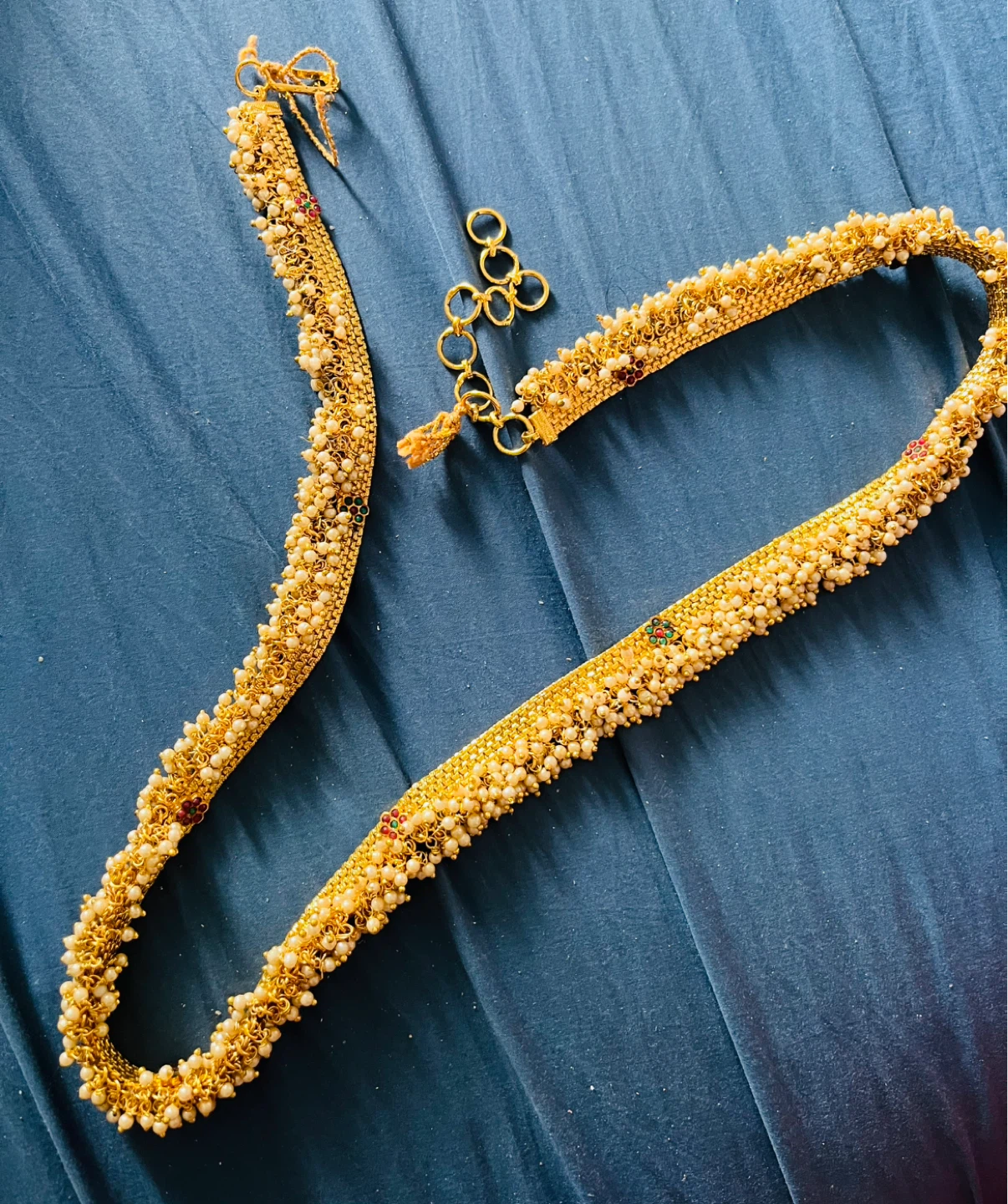 Gold Tone Belt/hip chain with Pearls and Beads