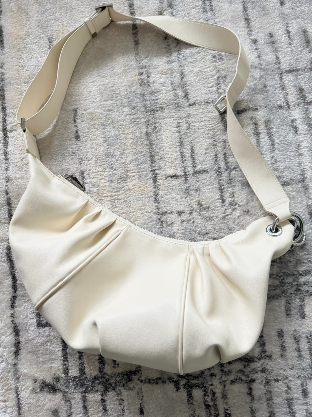 Cream Colored Crescent Shoulder Bag