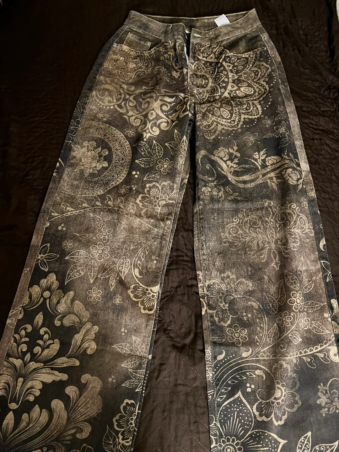 Wide Leg Jeans with Ornate Floral Print - photo 2