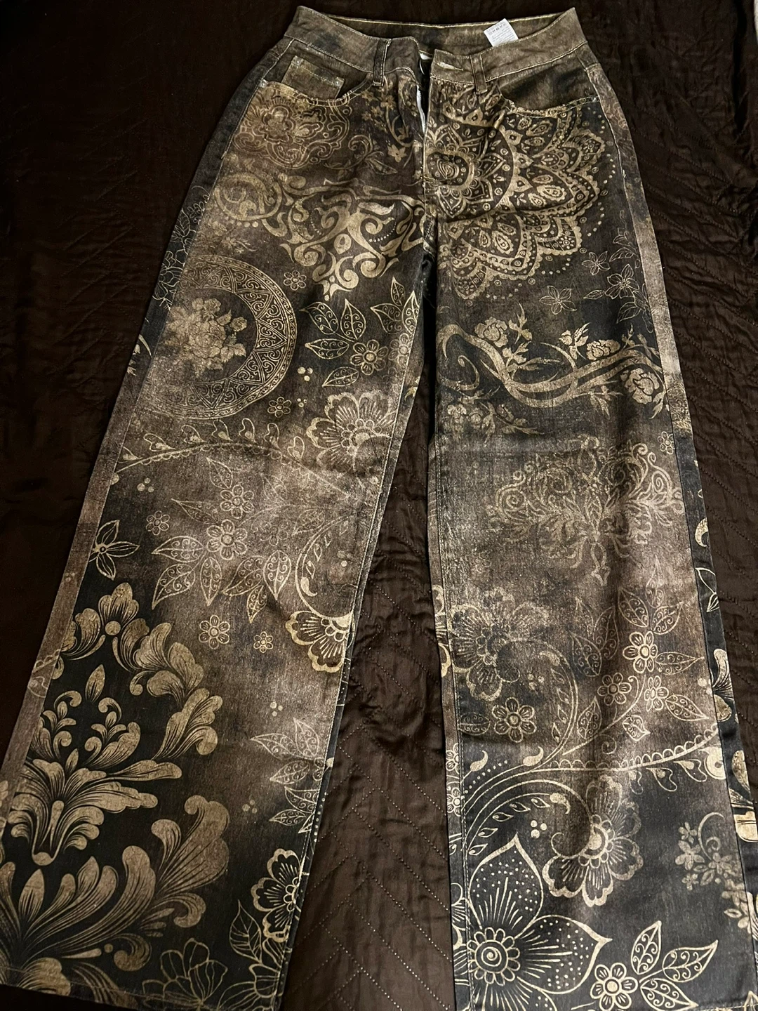 Wide Leg Jeans with Ornate Floral Print - photo 3