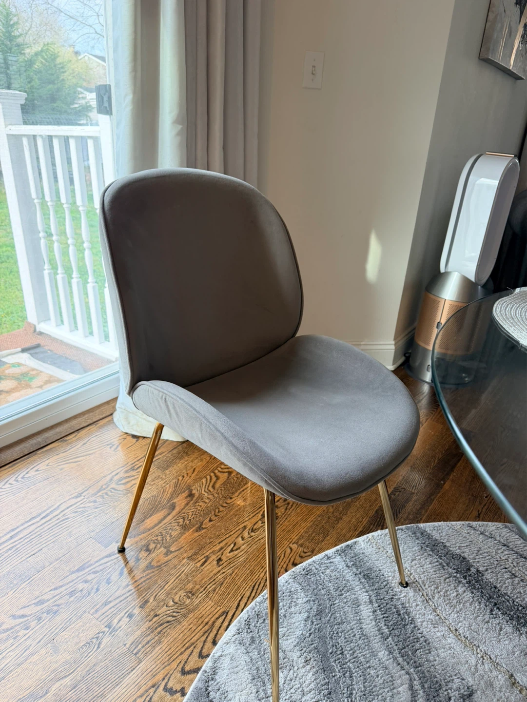 Gray Velvet Dining Chairs with Gold Legs (Set of 4) - photo 3