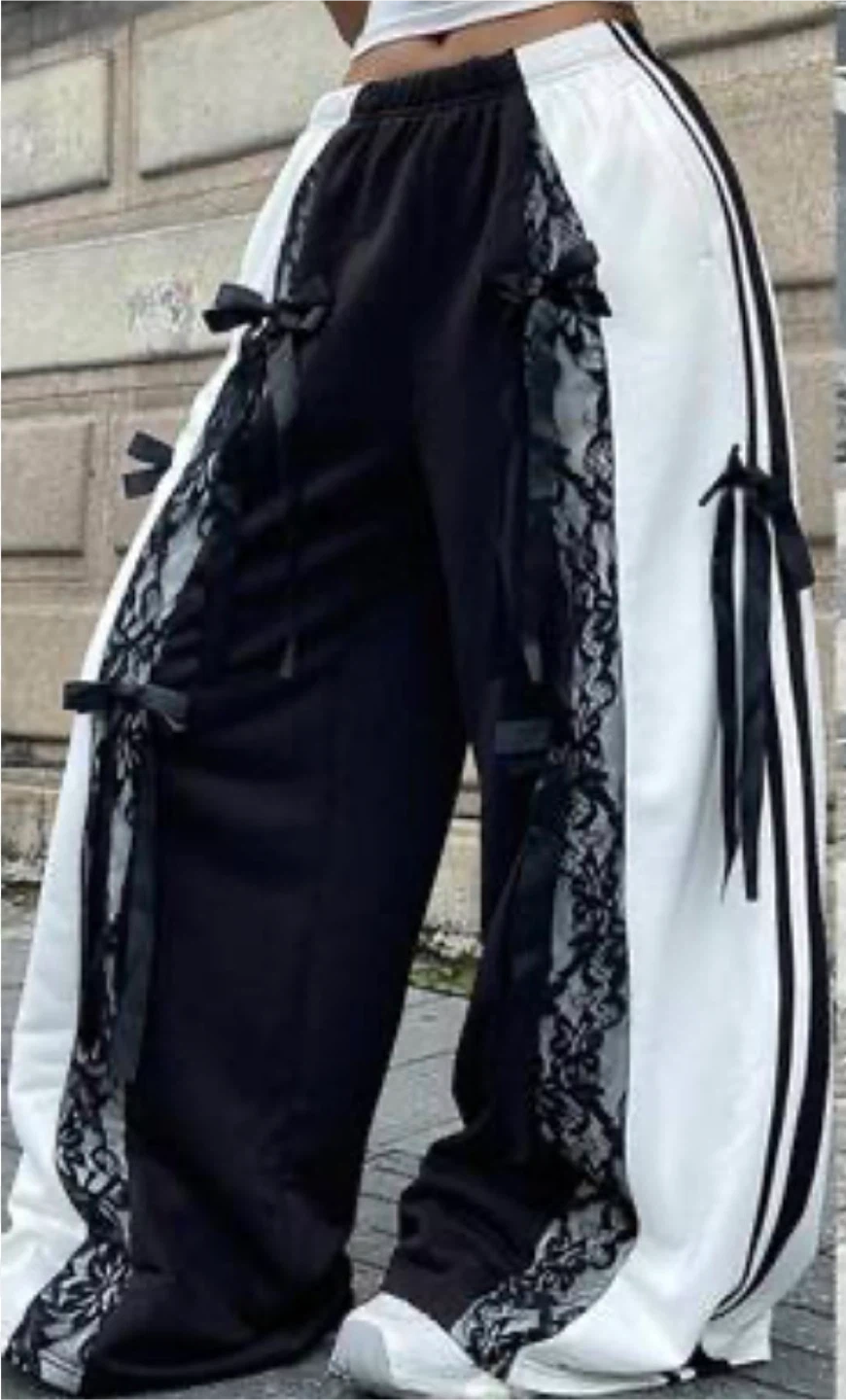 Black and White Lace Trim Track Pants