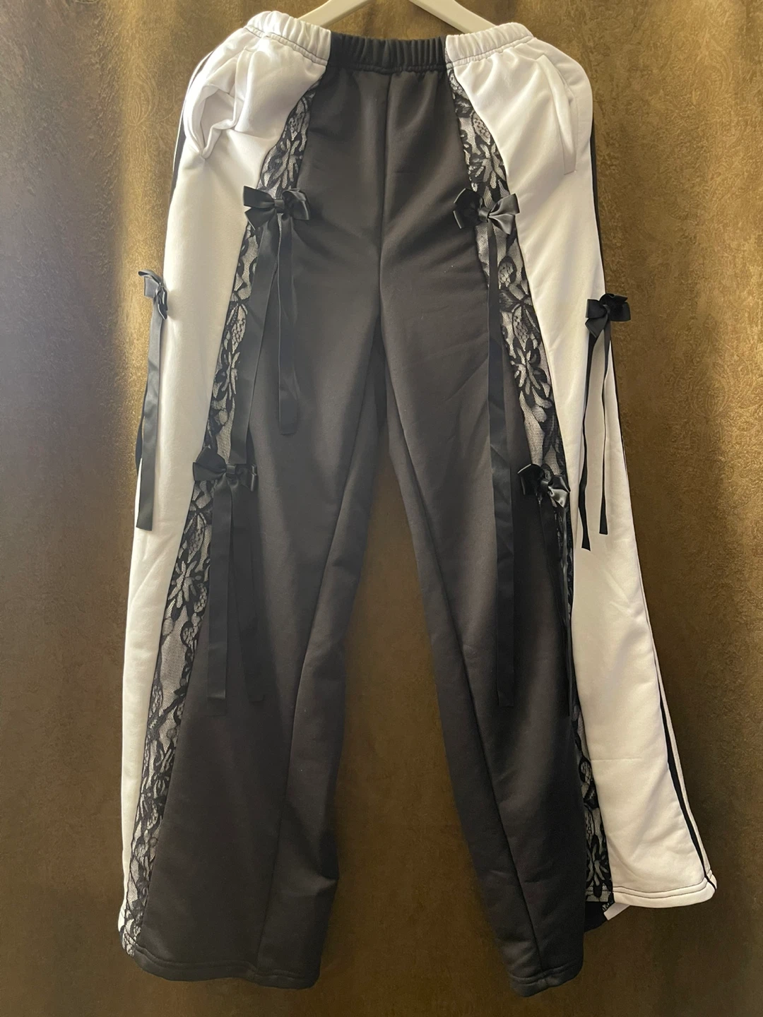 Black and White Lace Trim Track Pants - photo 3