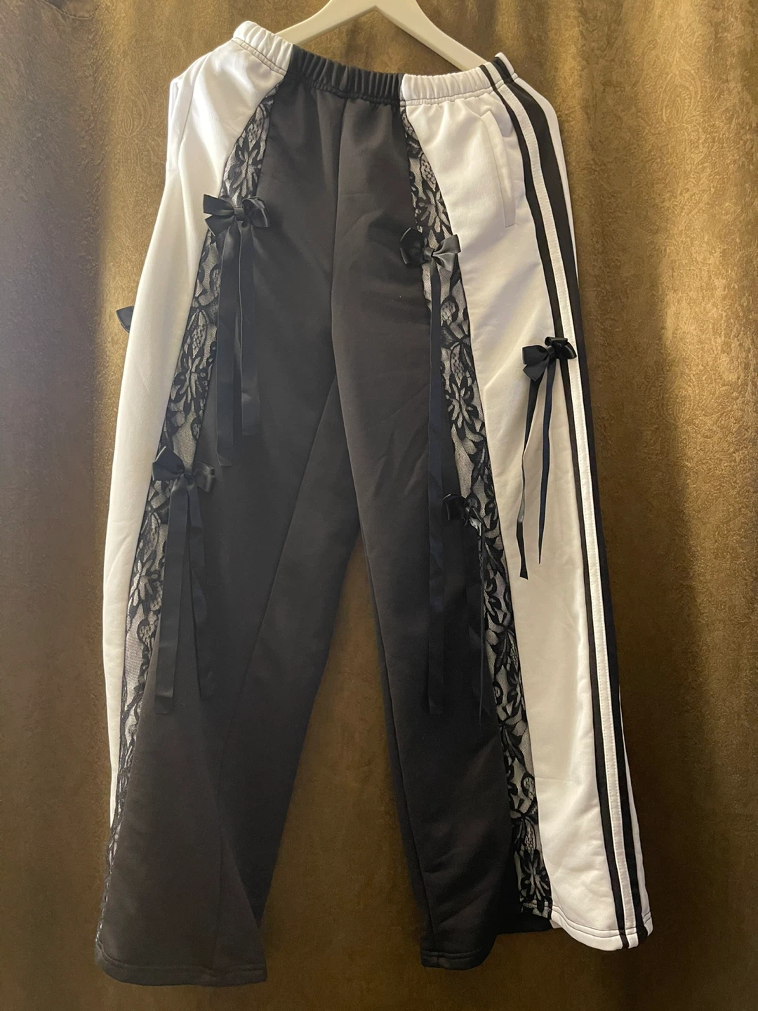 Black and White Lace Trim Track Pants - photo 2