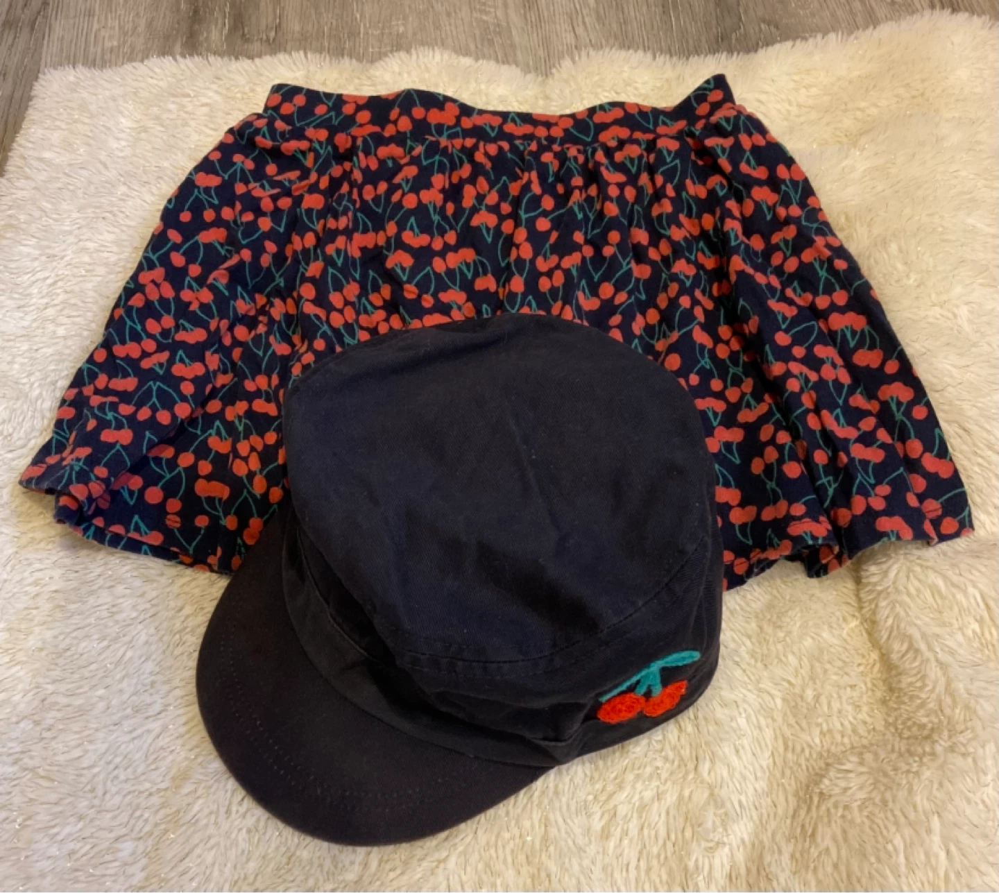 EUC: Cute Girls Cherry-Themed Cotton Skirt and Hat (Size 5) - photo 2