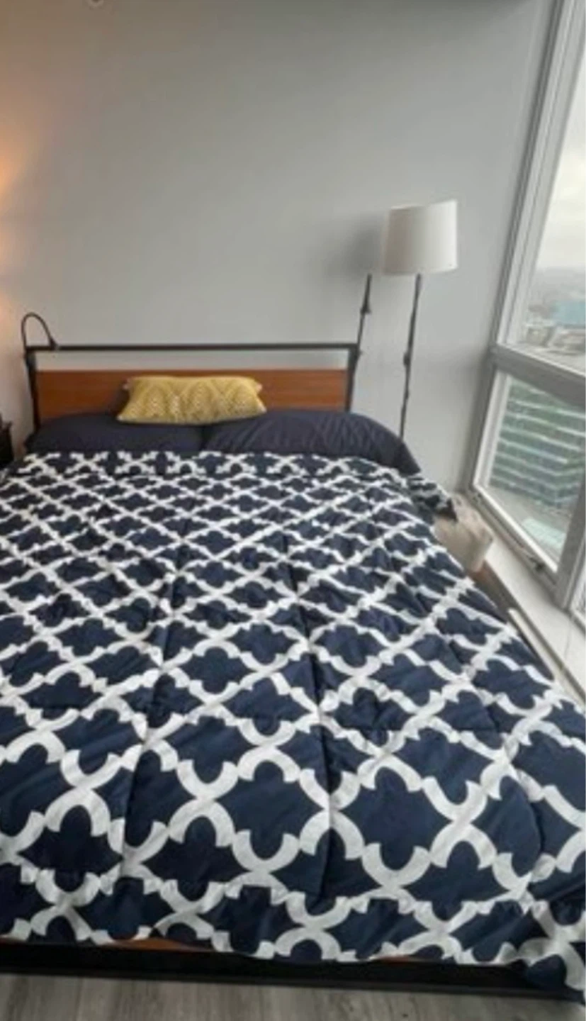Queen Size Metal and Wood Bed Frame