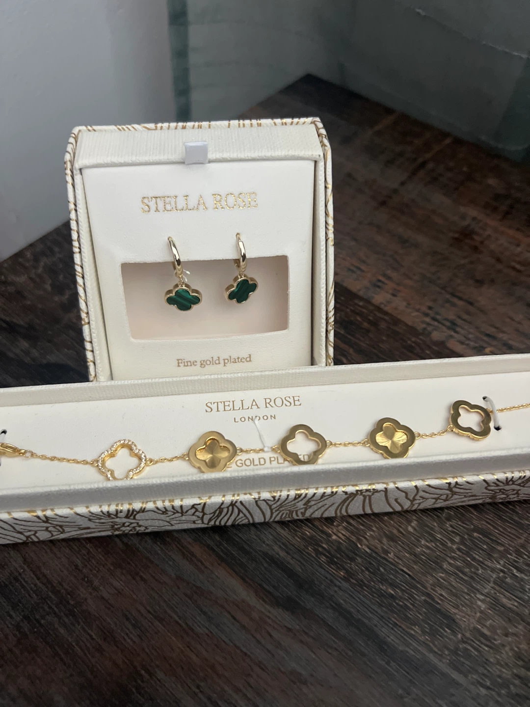 Stella Rose Fine Gold Plated Clover Earrings & Bracelet Set