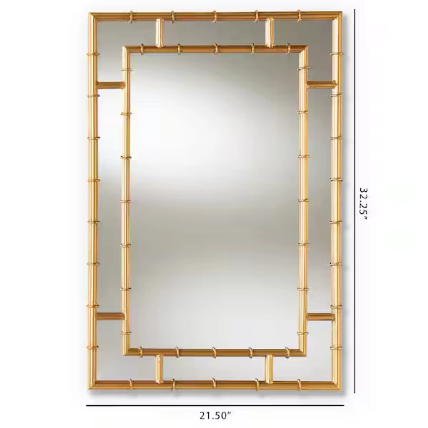 New Bamboo Japandi Asian Inspired Gold Accent Wall Mirror - photo 3