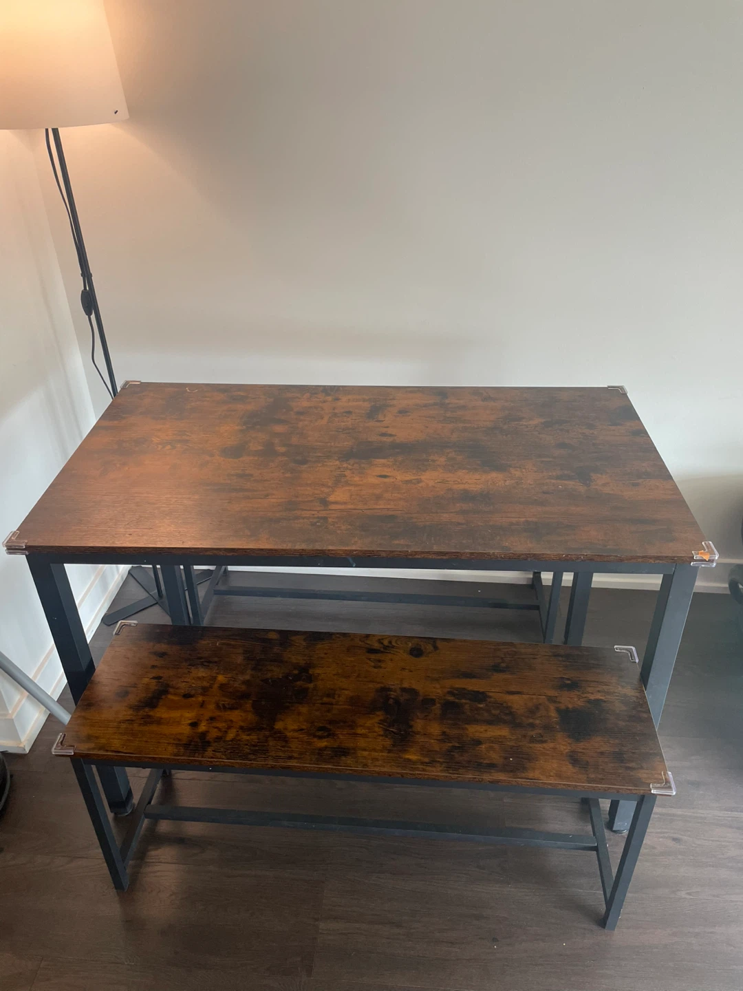 Rustic Wood Dining Table with 2 Benches