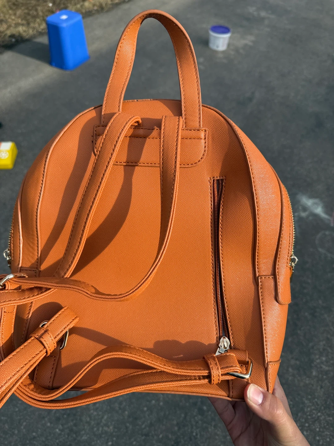 Orange Faux Leather Backpack with Bee Embellishment - photo 3