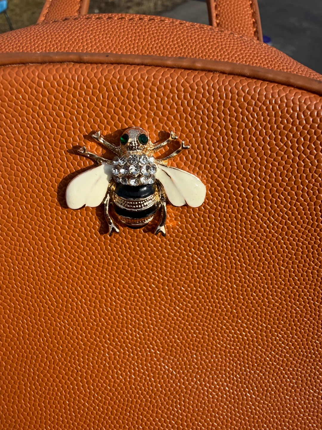 Orange Faux Leather Backpack with Bee Embellishment - photo 2