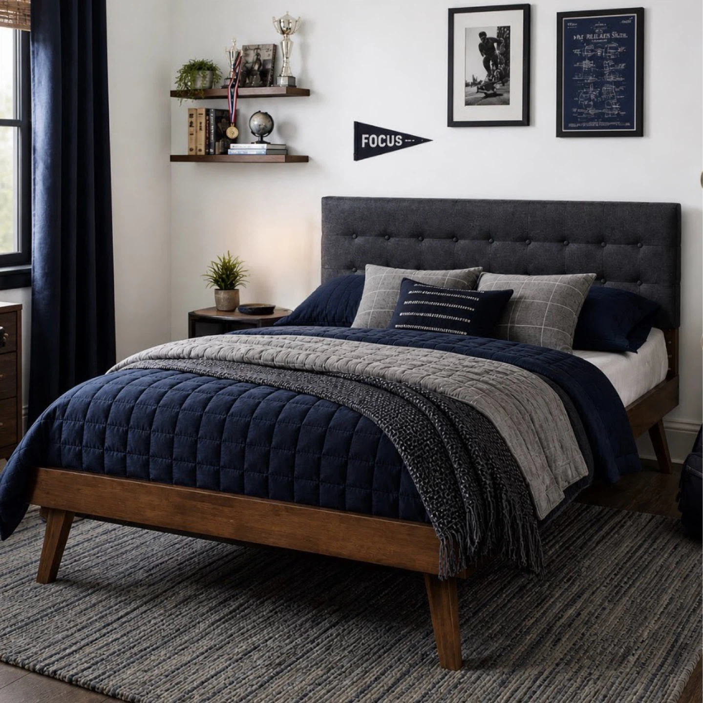 New Mid Century Modern Queen Size Platform Bed