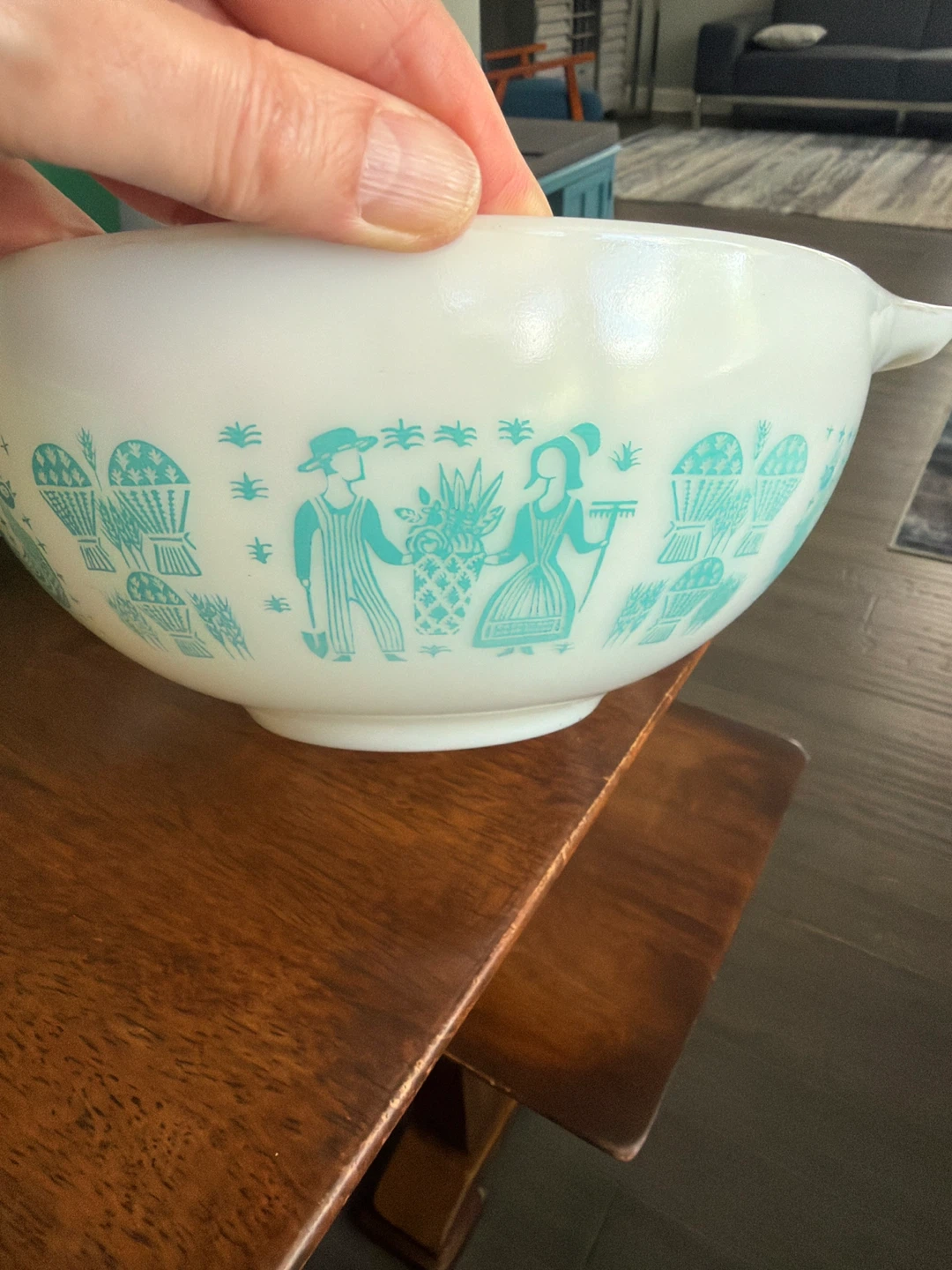 Pyrex Turquoise Amish Butterprint Mixing Bowls Set of 3 - photo 3