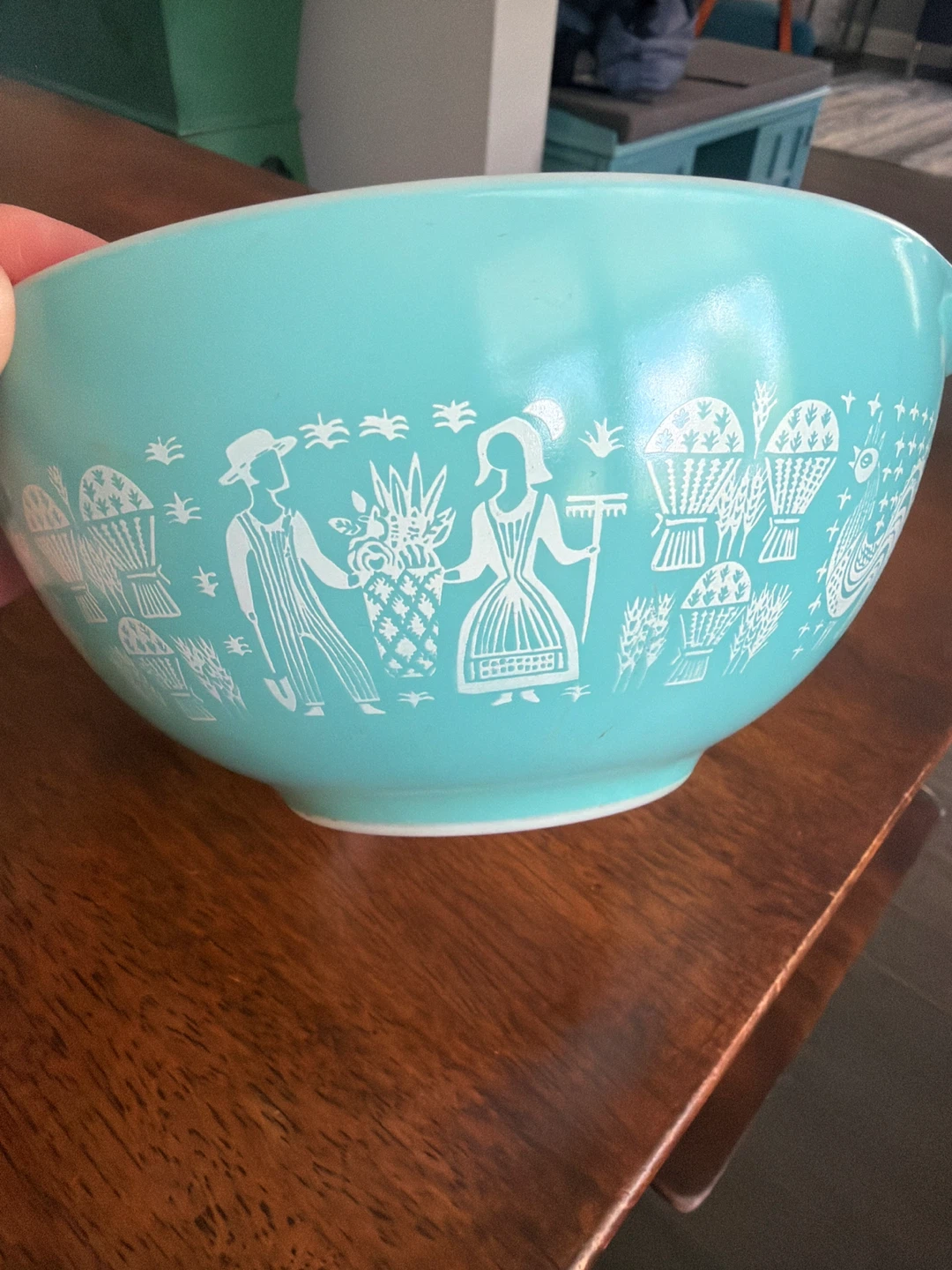 Pyrex Turquoise Amish Butterprint Mixing Bowls Set of 3 - photo 4