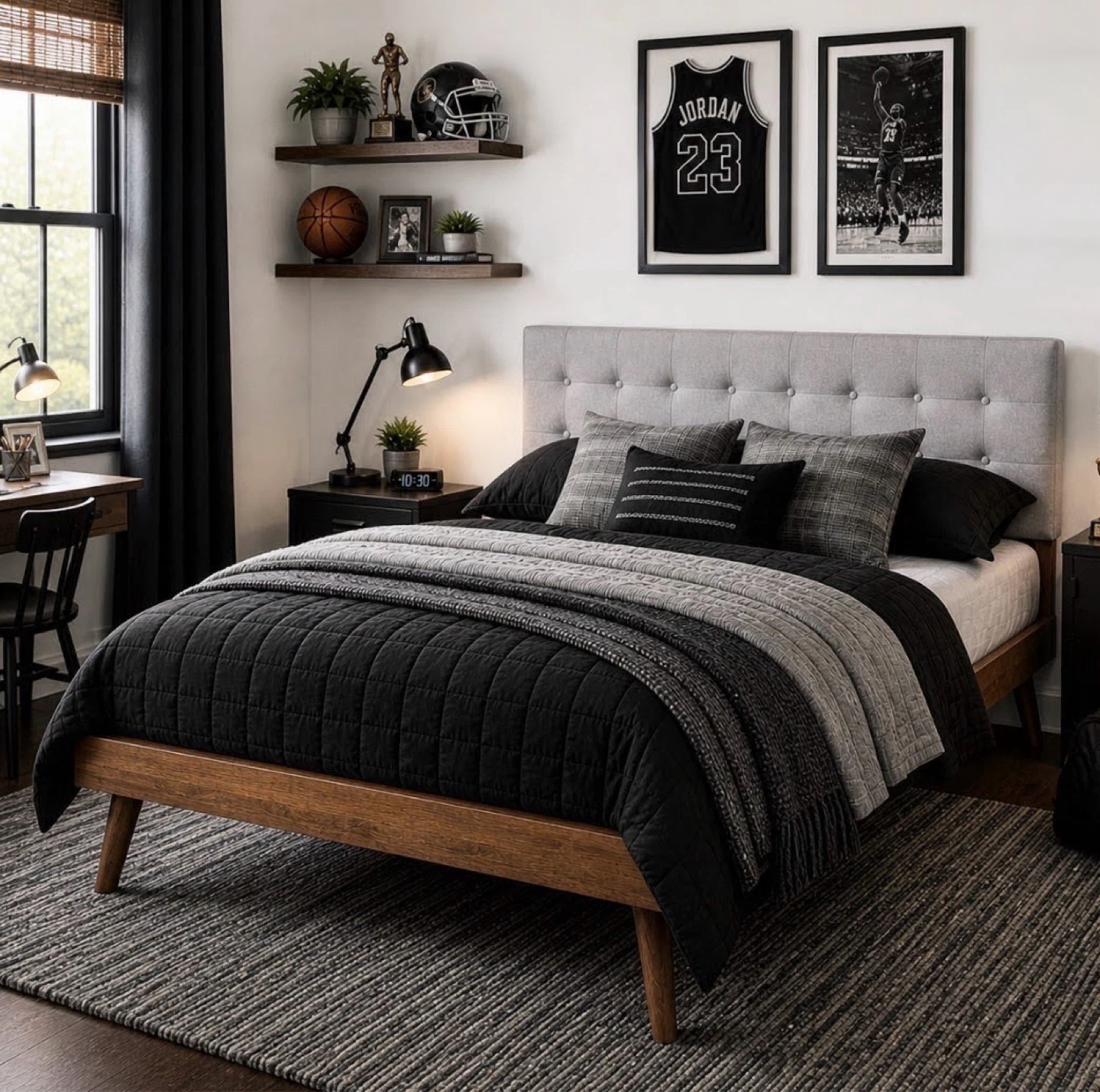 New Gray and Wood Mid Century Modern Queen Size Platform Bed