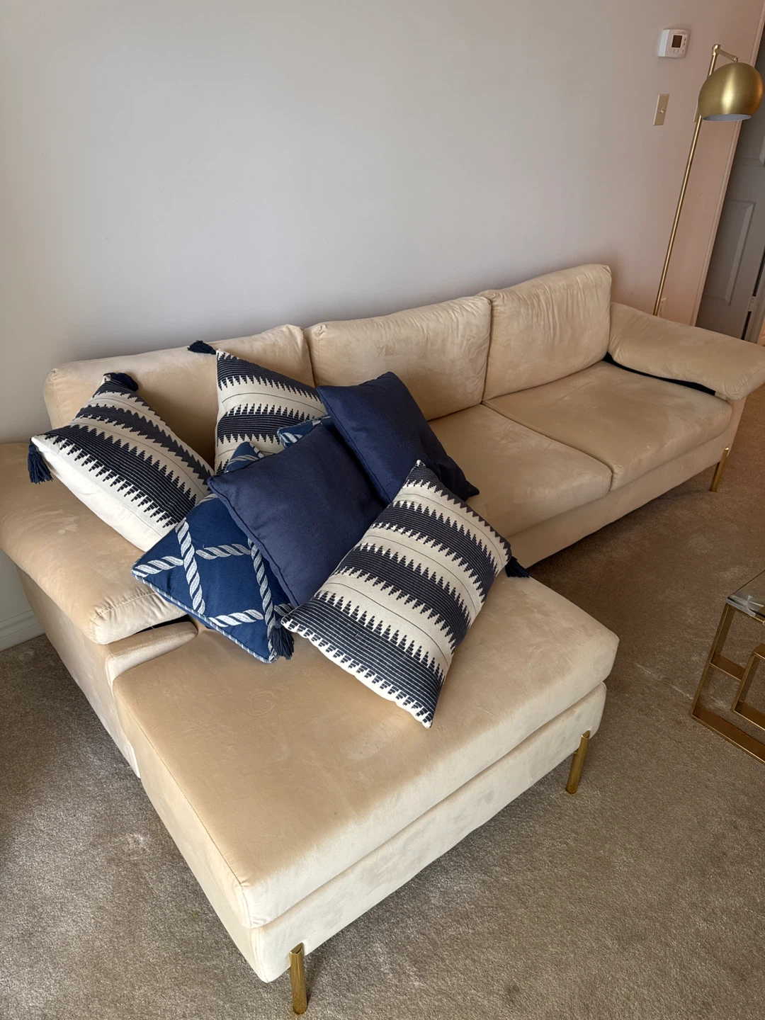 Beige Sectional Sofa with Chaise - photo 2