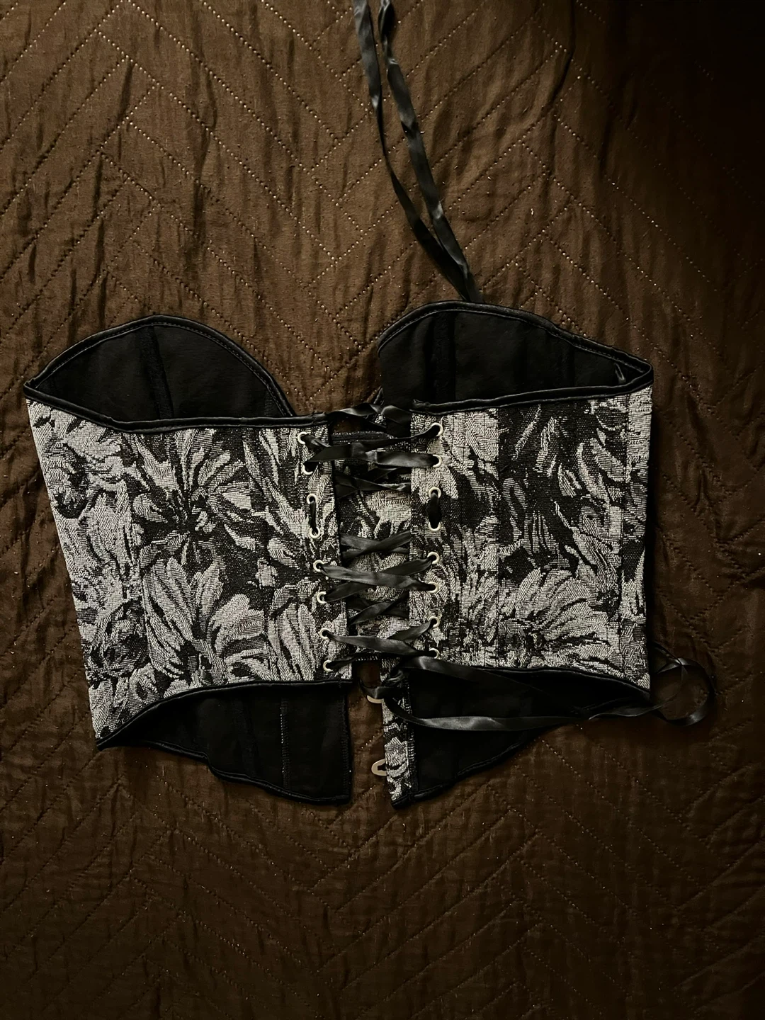 Corset Bustier Floral Print Medium Size Black Silver - photo 3