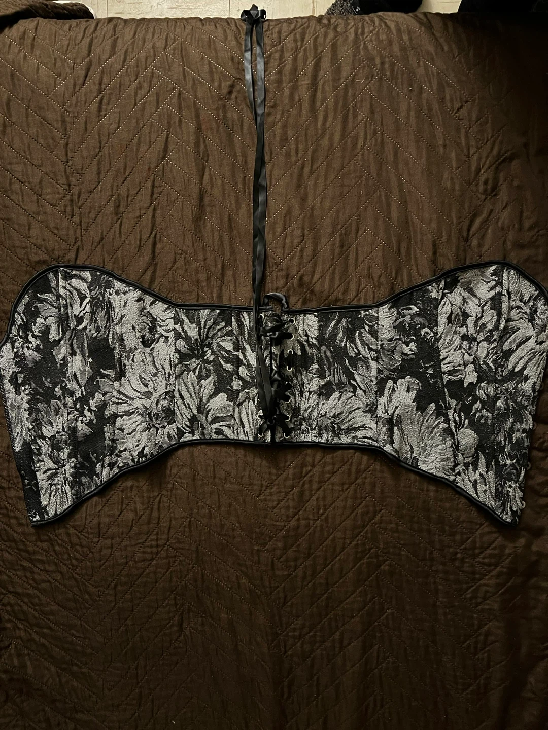 Corset Bustier Floral Print Medium Size Black Silver - photo 4
