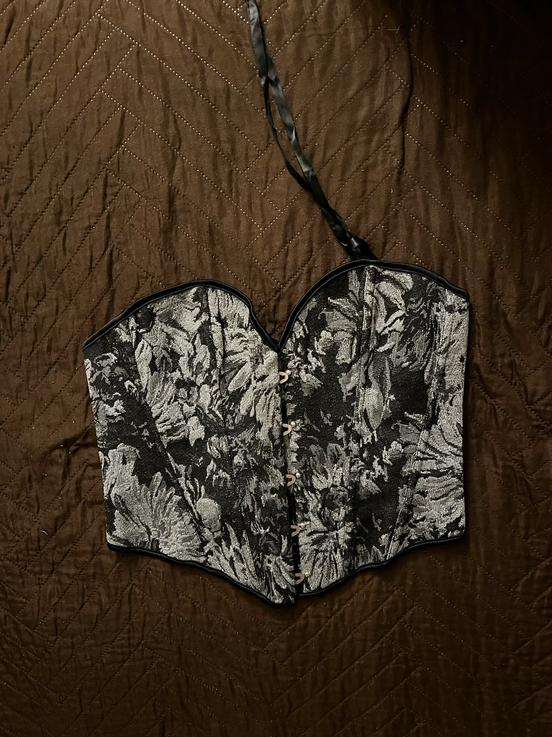 Corset Bustier Floral Print Medium Size Black Silver - photo 2