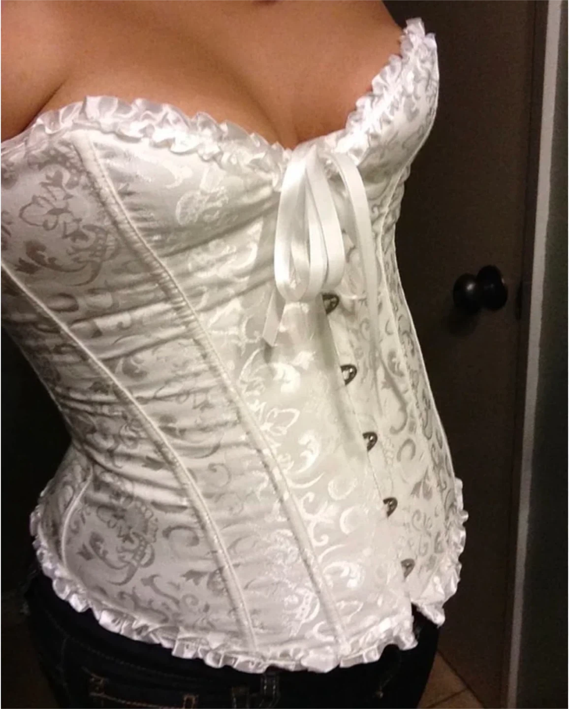 White Jacquard Corset with Ribbon Lacing