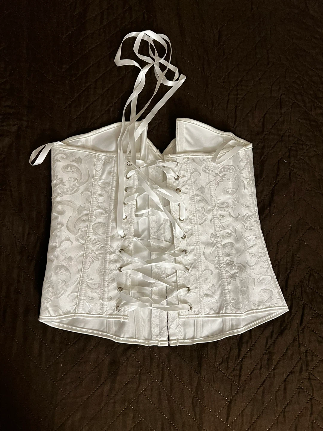 White Jacquard Corset with Ribbon Lacing - photo 2