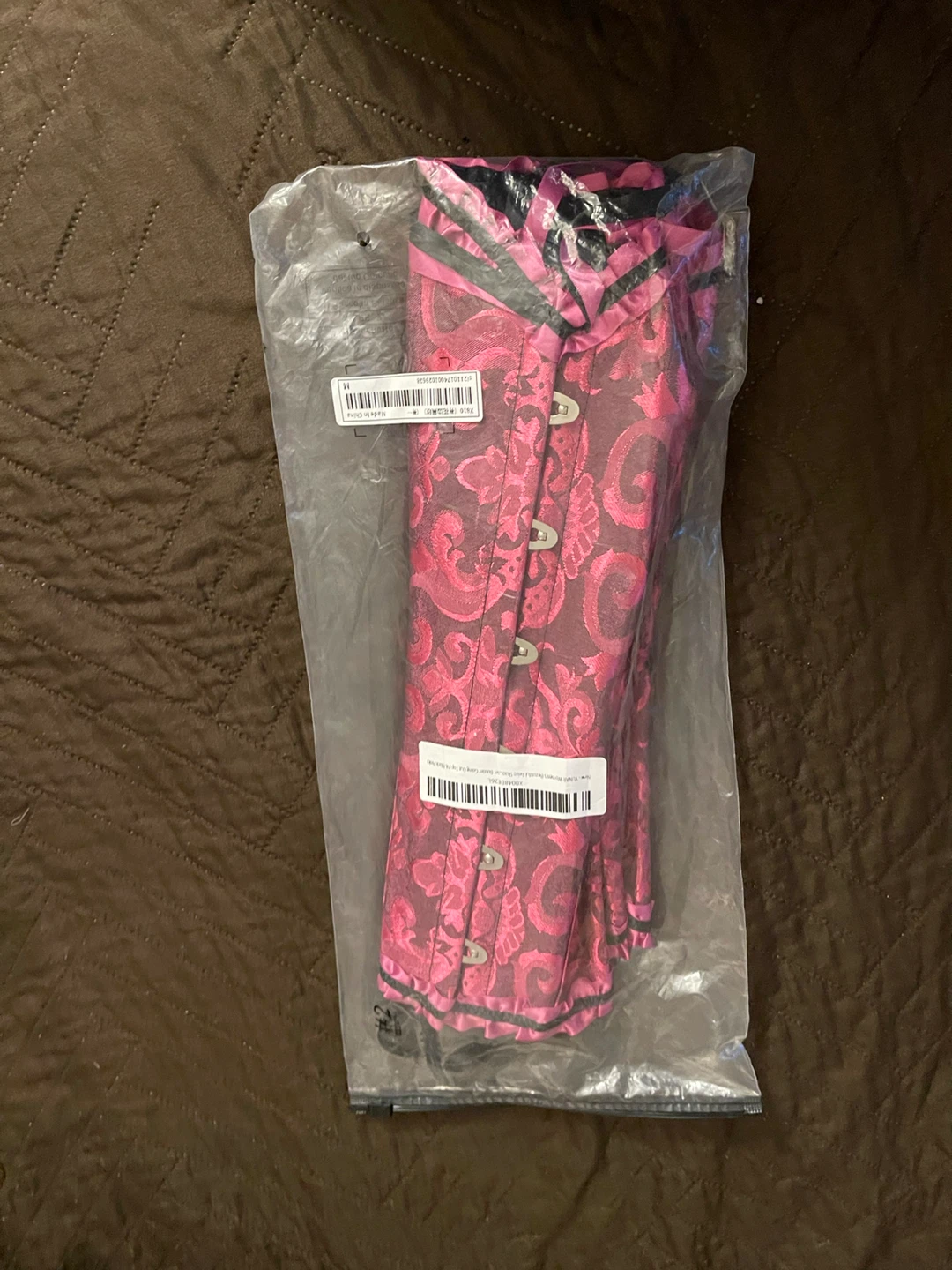 Pink Brocade Corset with Black & Pink Ribbon - photo 4