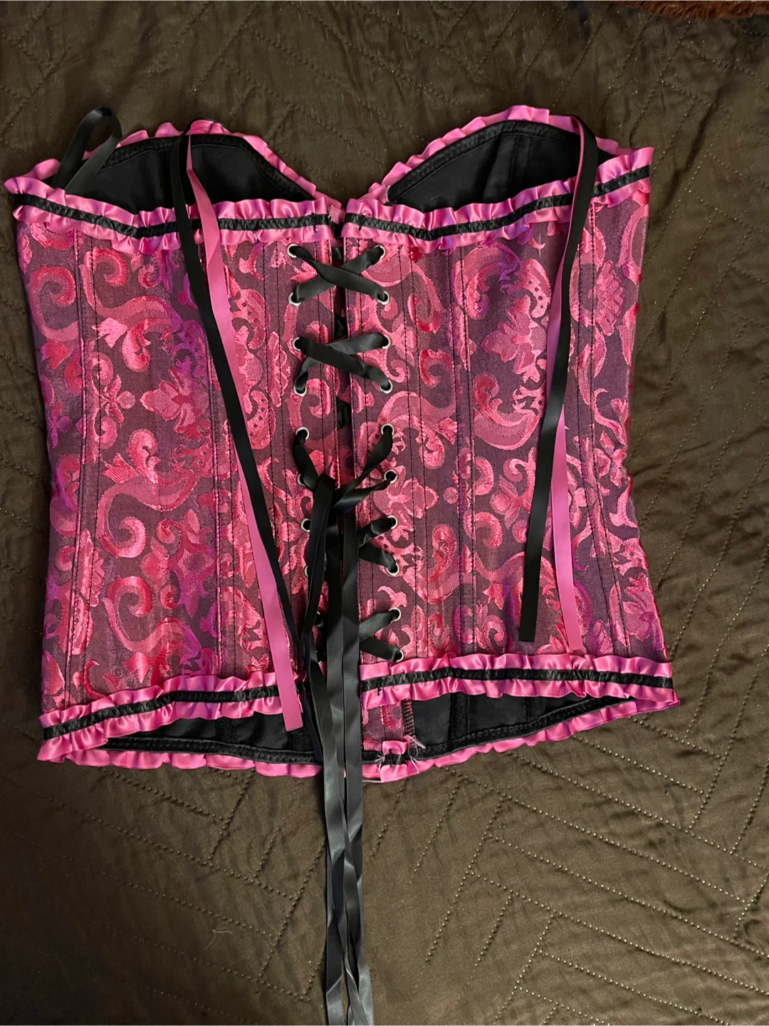 Pink Brocade Corset with Black & Pink Ribbon - photo 3