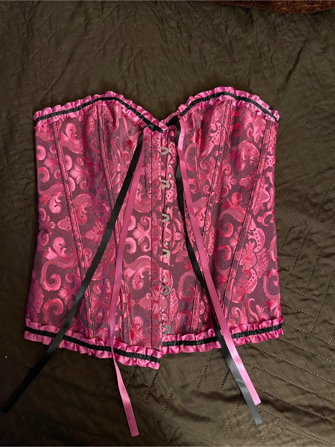 Pink Brocade Corset with Black & Pink Ribbon - photo 2