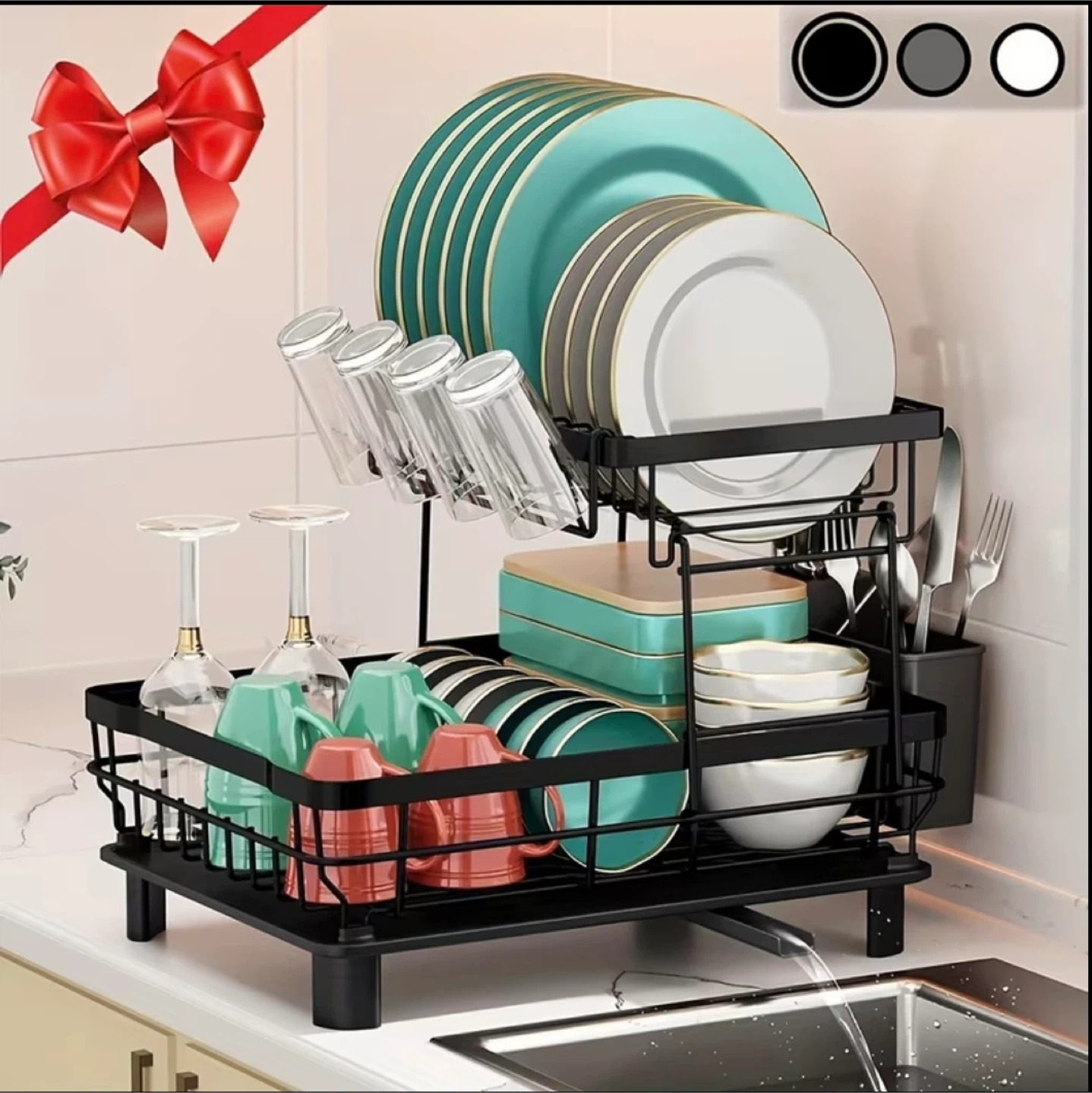 Brand new 2-Tier Dish Drying Rack with Utensil Holder