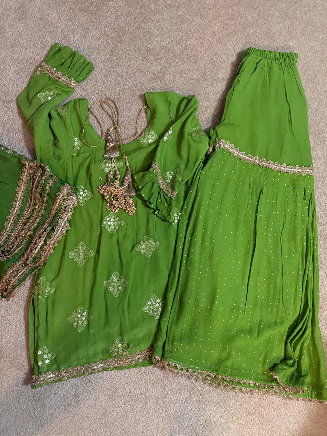 Green Pakistani Dress with Embellishments