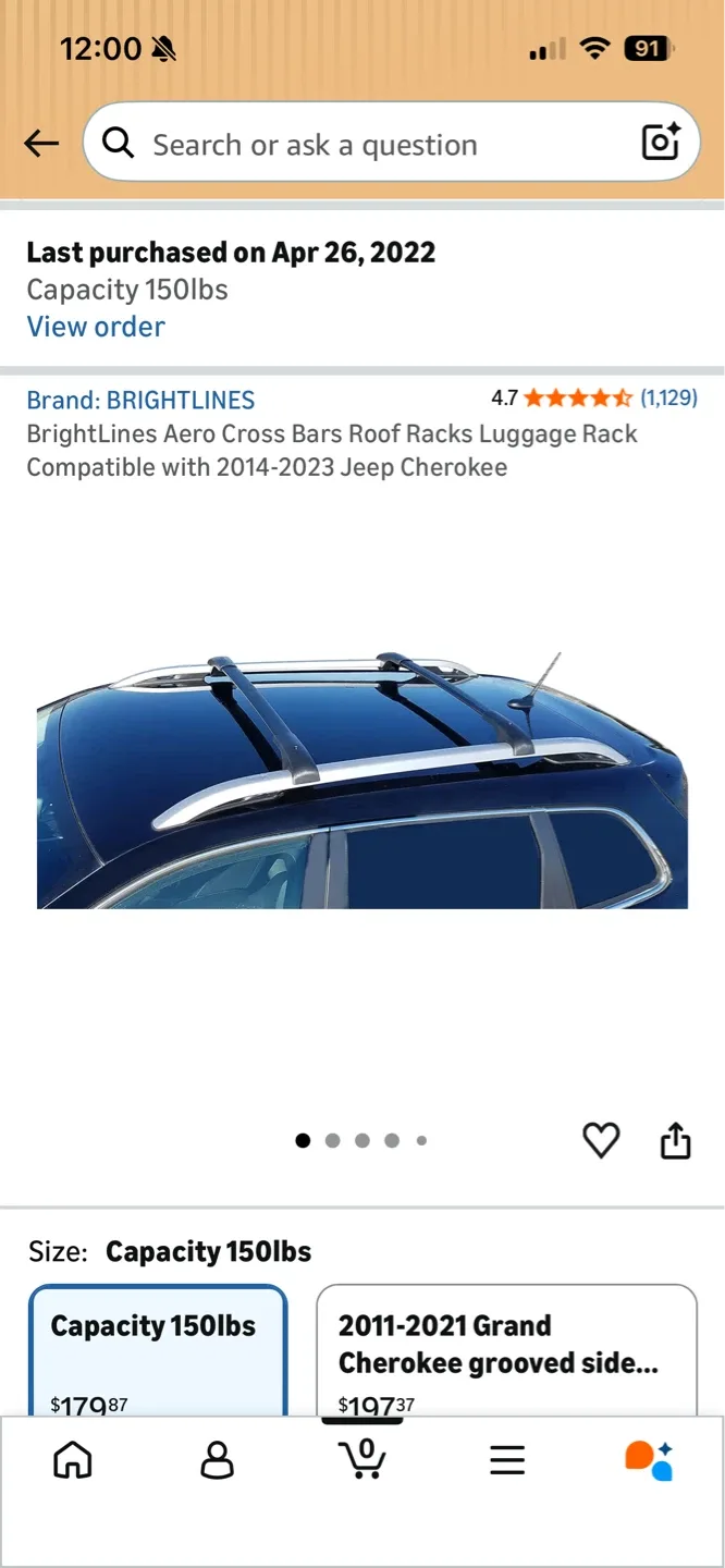 Brightlines Roof Rack Cross Bars for Jeep Cherokee