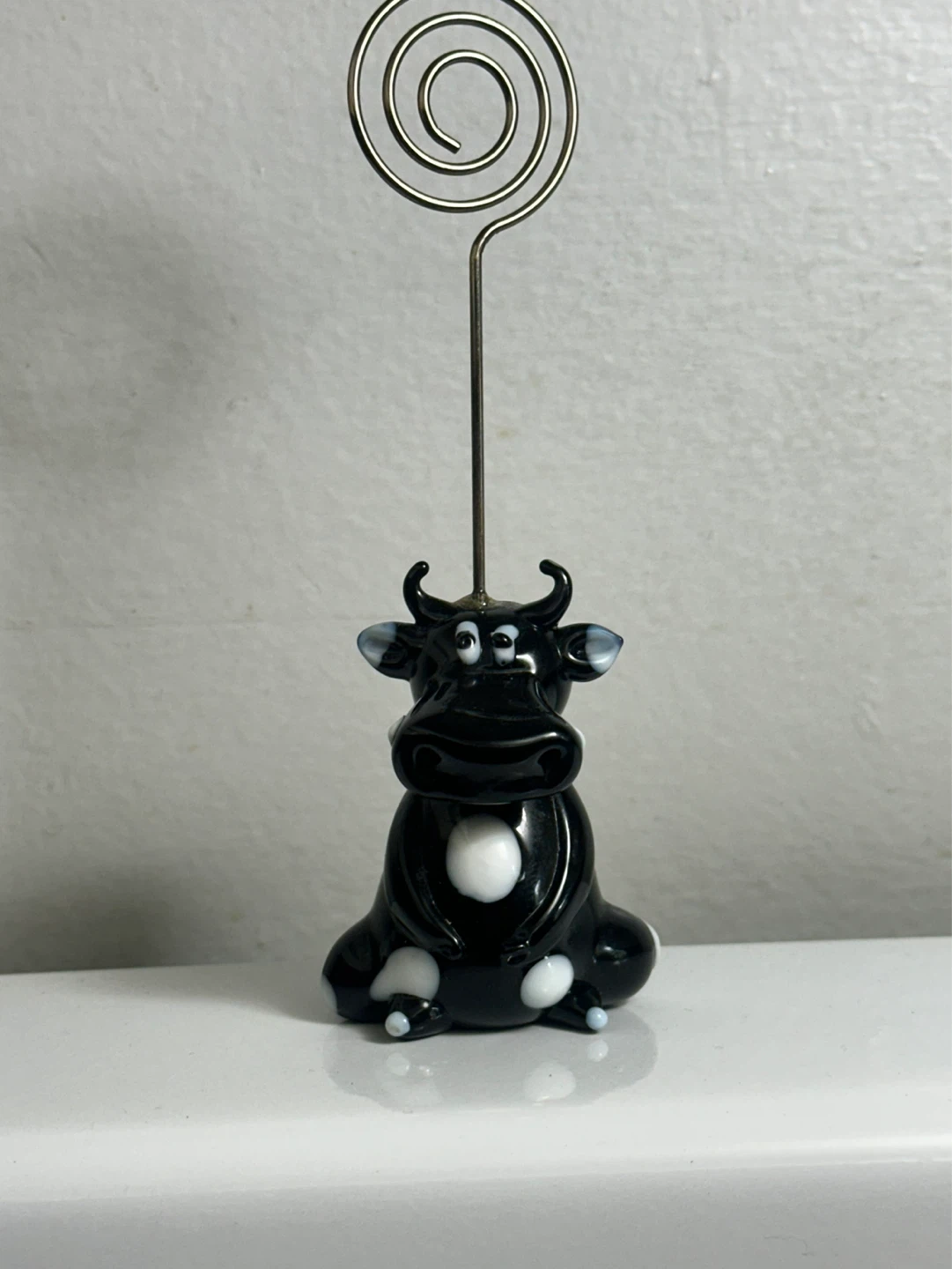 Art glass cow note holder