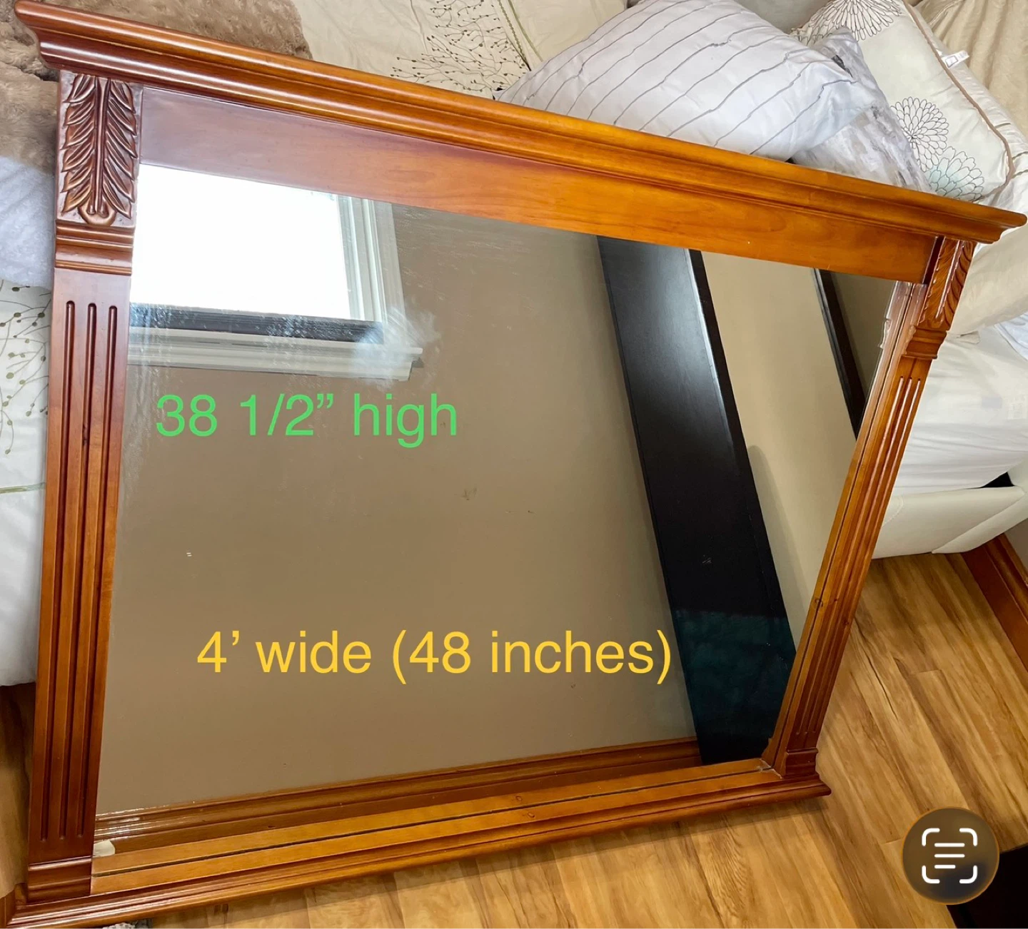 Large wooden framed mirror - 38.5" high x 48" wide