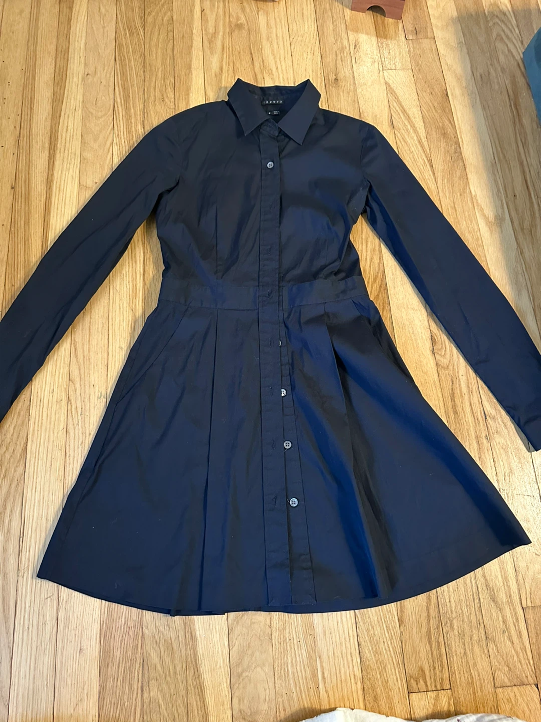 Theory Black Cotton Blend Shirt Dress Size 2
