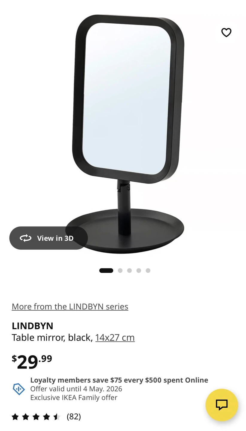 IKEA LINDBYN Table Mirror, Black, 14x27 cm