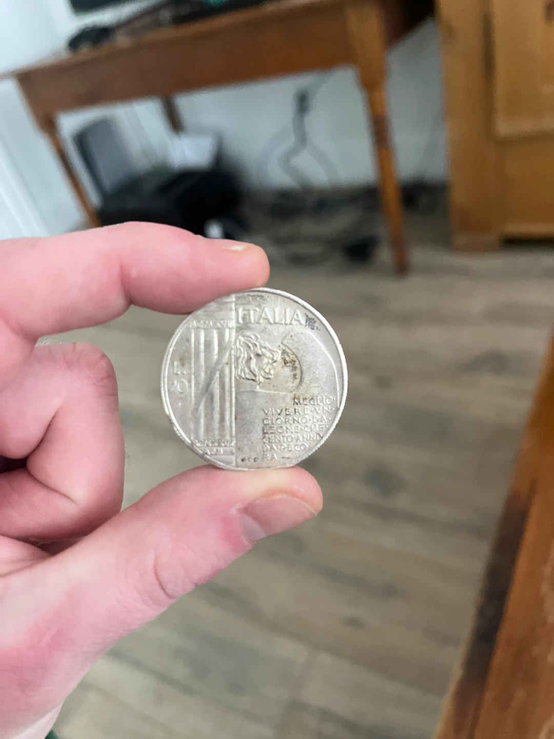 1942 Mussolini Italian 20 Lira Coin