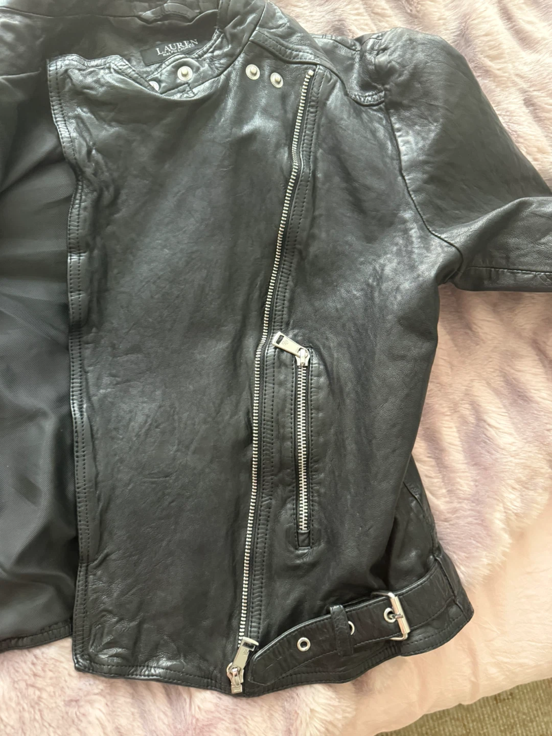 Ralph Lauren Burnished Leather Moto Jacket – Size 4 – Brand New - photo 3