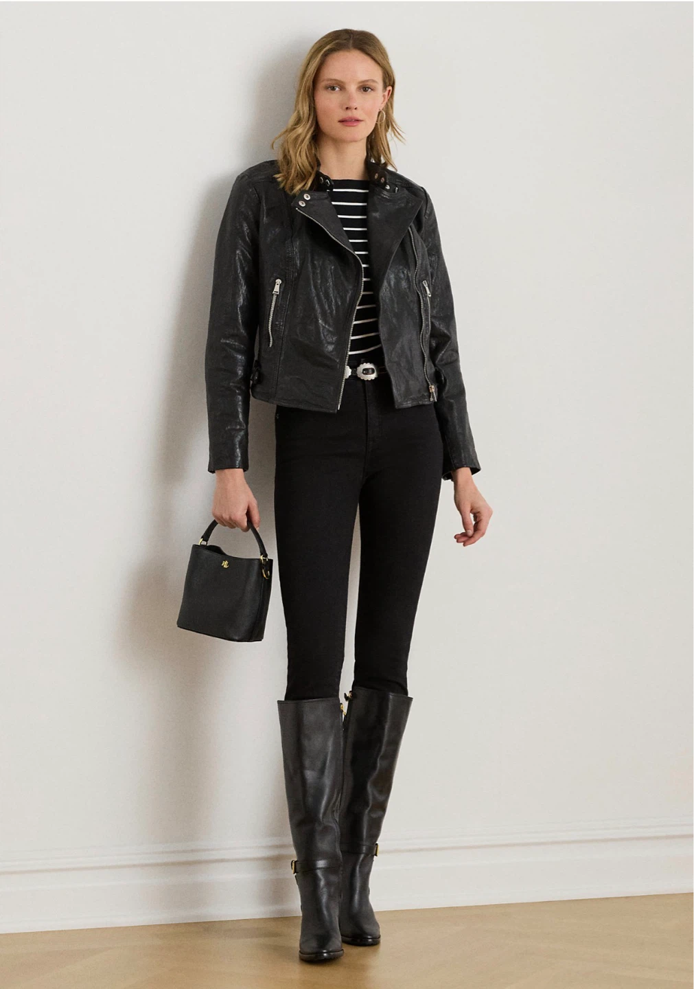 Ralph Lauren Burnished Leather Moto Jacket – Size 4 – Brand New - photo 4