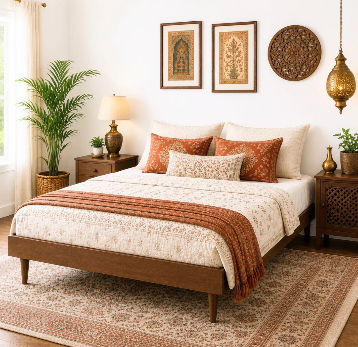 New King Size Desi Artisanal Wood Mid Century Modern Bed