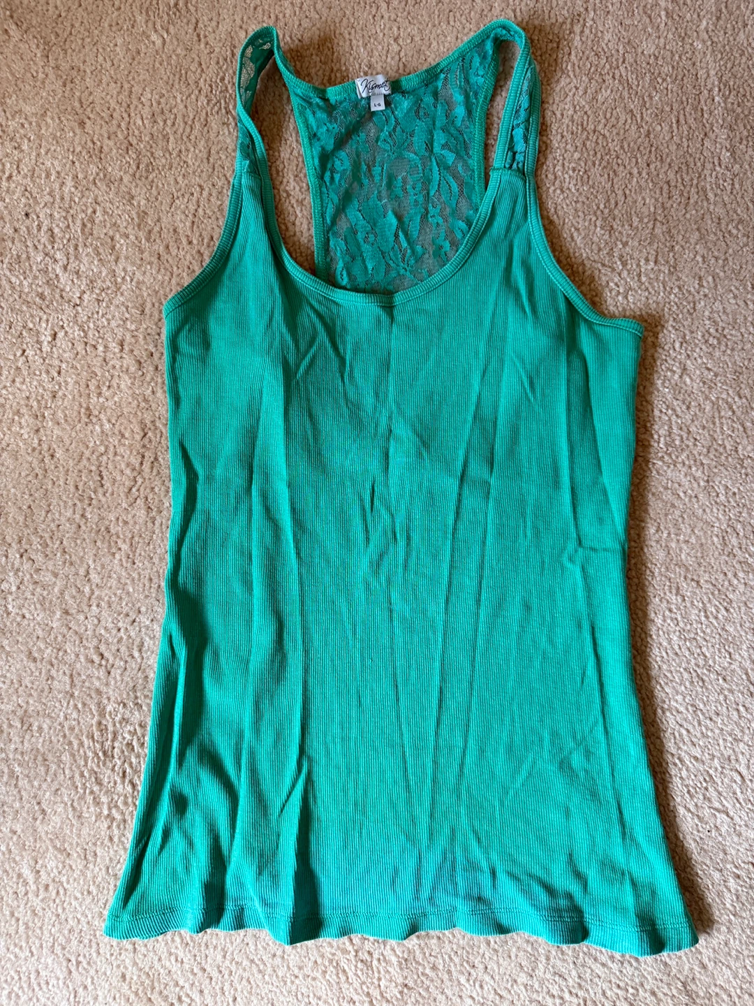 Kismet Green  Lace Back Tank Top L/G